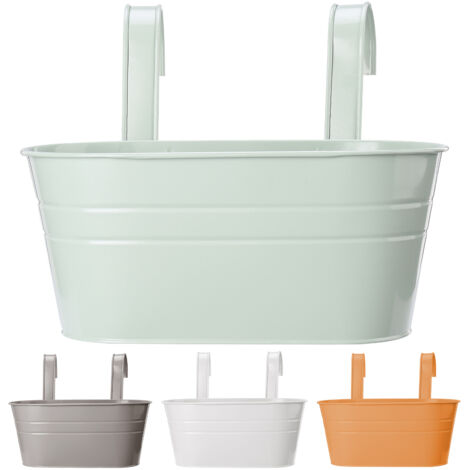 Pot de Fleurs Double Suspension en Fer - Plantier en Tonneau Décoratif (27x12cm, Gris/Orange/Blanc) (1/5)