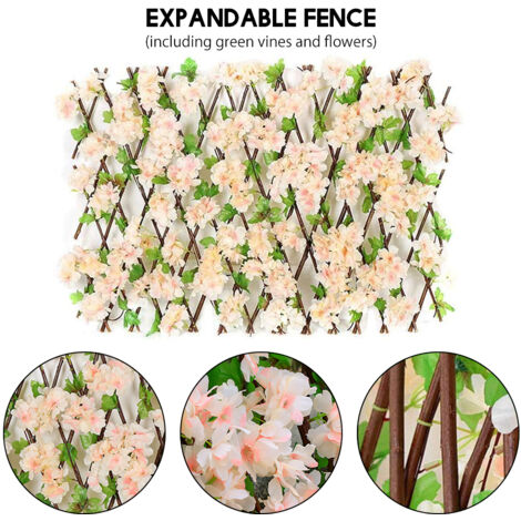 Clôture Expandable Fleurs Artificielles Haie Trellis Bois DécorJardin Largeur 200cm Vignes Vertes 40cmHauteur Privé Balcon (1/5)