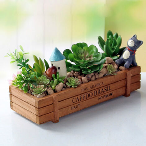 Pot de fleurs en bois pour succulentes - Bac de rangement multifonction - Design minimaliste, Matériau naturel, Dimensions compactes (22 x 8.5 x 4.5 cm) - 1 pièce (1/5)