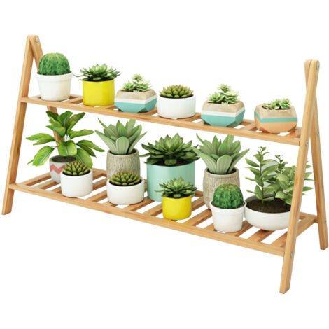 Porte-pot en bambou à plusieurs niveaux - Support de plantes solide pour salon et balcon (H:45/66cm, L:50/60/80cm, 1 pc) (1/5)