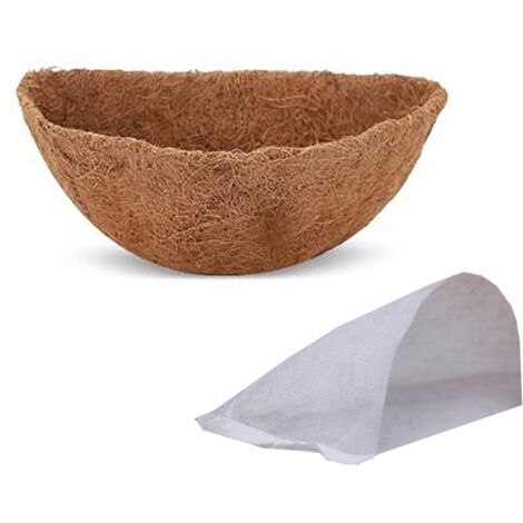 Revêtement de Panier Coco 40cm Revêtement en Demi-Cercle Absorbant d'eau en Fibre de Coco avec Tissu Non Tissé pour Fleurs et Légumes - Rechargeable et Prêt à l'emploi, Favorise la Circulation