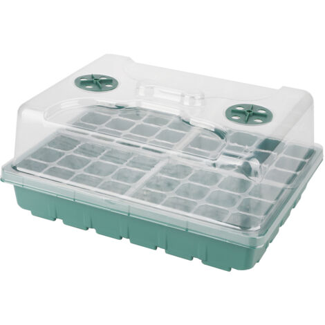 Serre de Propagation Hydroponie Bac Semis 36x27.5cm PP Vert Couverture Transparente Kit 1 Dome 4 Plateaux 12 Cases Drainage Optimal (1/5)