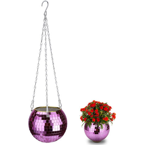Pot suspendu miroir brillant à chaines ou en filet + Type: Plantation suspendue Matériel: Plastique & Fer & Corde Taille: S/M/L (13.5x15cm, 16x20cm, 25x13cm) Couleur: Rose Quantité: 1 (1/5)