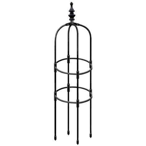 Tuteur Conique Garden Obelisk Tour Gris - Support de plantes avec design d'oiseau, en acier noir, diamètre 25cm et hauteur variable 90-180cm, pour roses et légumes, set complet