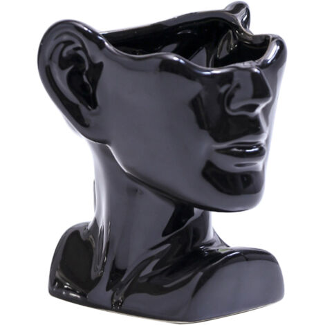 Fleur Artificielle Lavande avec Pot - Pot en Céramique Effet Portrait Humain - PE, 11.5x11x11.5cm, Blanc ou Noir - 1 Pièce (1/5)