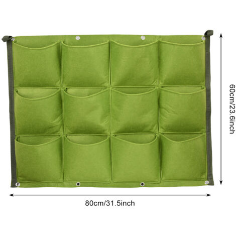 Sac à plantes vertical en feutre de 12 poches pour mur extérieur - 60 x 80 cm Vert pour jardinage, herbes, fleurs (1/5)