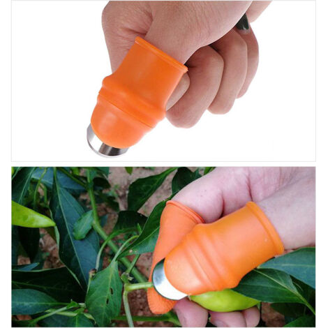 Sécateur Pouce pour Jardinage - Manuelle avec Couverture Finger Sleeve en Silicone Orange (Set M/L) (1/5)