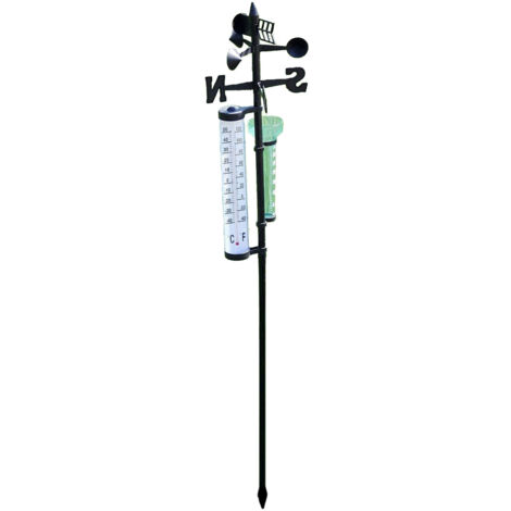 Weather Station Station météo avec girouette, thermomètre et pluviomètre 140cm noir 680g [Matériel: Plastique et Métal]