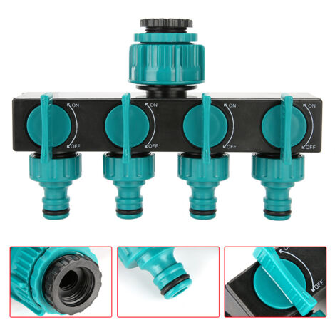 Diviseur de Robinet 4 Voies avec Robinet de Fermeture - Irrigation Jardinière en PP Vert et Noir - 17.7127cm - 208g (1/5)