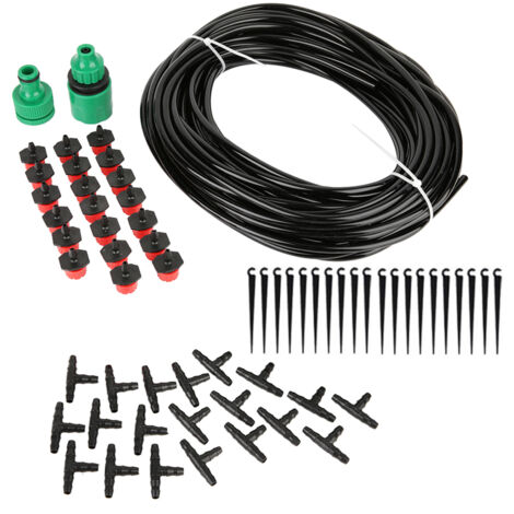 Kit de système d'arrosage goutte à goutte micro automatique : Timer + 20m de tuyau pour plantes, jardin avec 20 goutteurs, connecteurs universels et kit complet (1/5)