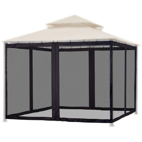 Tente de Remplacement 4 Faces Polyester Imperméable Zip Bidirectionnel Hooks Amovible Grillage Anti-Insectes 300x300x220cm Noir 48 Fixations (1/5)