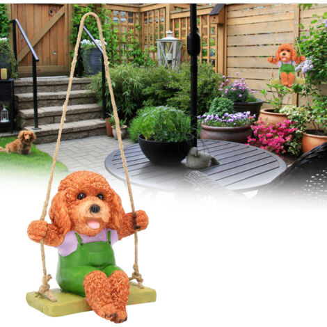 Statue Résine Teddy Dog Swing Décor Garden Pendant Brun - 15.5x12x17cm (1/5)