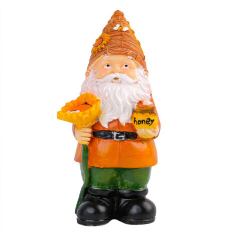 Figurines pour Jardin - Sculpture Résine "Monsieur Pot de Miel" Personnage Nain Ancien Décoratif pour Cour et Potager (1/5)