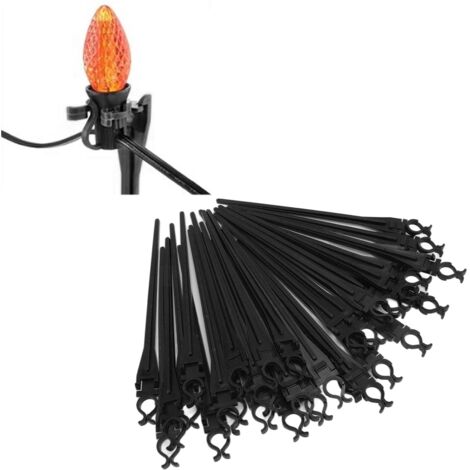 Piques de jardin pour guirlandes lumineuses C7/C9 - Lot de 50 piques universelles 9 inches noir - Matière plastique résistante (1/5)