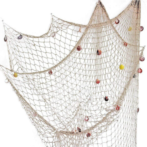 Filet de décoration style Méditerranéen avec coquillages - Accessoire photo vintage - 200x150cm - Coton (1/5)