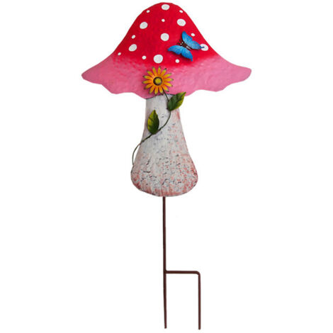 Enjoliveur de jardin en fer avec motifs de pot d'eau et champignon - 75cm & 69cm - 6 coloris rustiques pour décor féerique intérieur/extérieur (1/5)