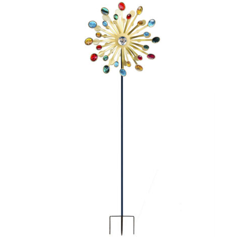 Moulin à vent décoratif de jardin en métal coloré avec gemmes, lumineux, facile à installer, taille 137x30cm, couleur dorée, modèle Lighthouse, en fer. (1/5)