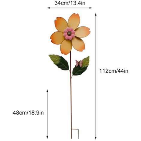 [Moulin à vent] [Mano] [Rotatif Tournesol] [Solaire & Décoratif] Moulin à vent décoratif de jardin avec pieu, fer antirouille, 100cm, multicolore (6 couleurs), 800g, 2 pièces (1/2)