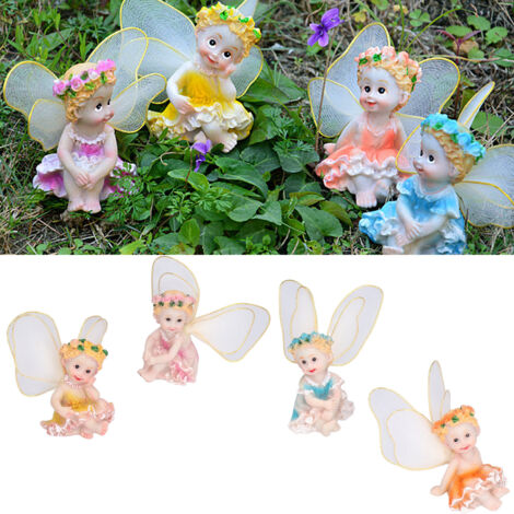 Figurines de Fées Florales 4Pcs Ornements pour Jardin et Maison Sculptures Résine Décor Bonsai Micro Paysage (1/5)
