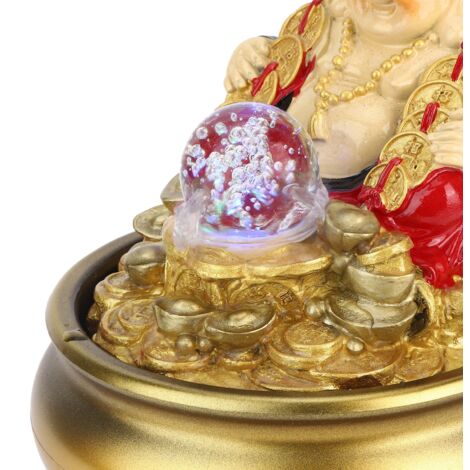 Fontaine de Bureau à LED, Cascade Résine Innovante pour Décor Maison/Bureau, Ornement Artisanat Paysage 13037 Gold Plug US 110V (1/5)