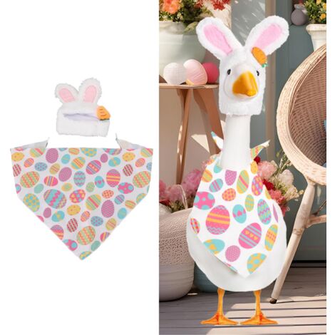 Déguisement de Lapin de Pâques pour Décorations de Porche - Costume Plush 23 & 17 Inches + Chapeau et Accessoires Ensemble Coloré avec Motifs d'Œufs (1/5)