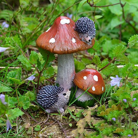 Statue Résine Miniature - Décor Animal Mushroom Hedgehog - Sculpture 2Pcs pour Jardins et Intérieur