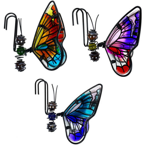 Ornements suspendus métal et verre - 3 pièces de papillons et libellules pour plantes en pot - 19x15x4.7cm - Déco jardin peinture (1/5)