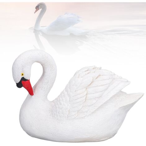 Statue de Cygne Blanc pour Décorations de Jardin et d'Extérieur - Figurine Résine Résistant aux Intempéries - 21 cm