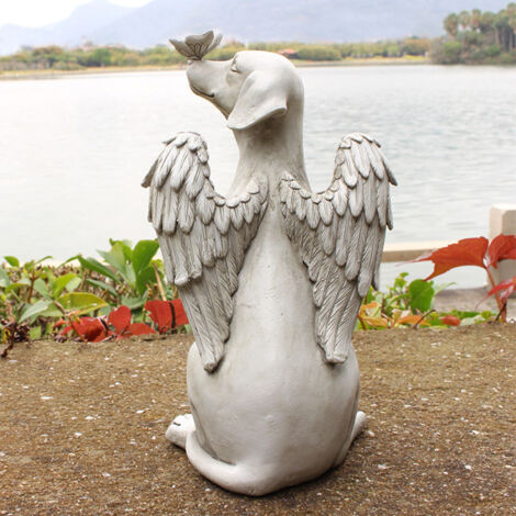 Statue Memorial pour Chien Angel Synthétique Résine 610g Statue de Chien avec Ailes pour Décor de Jardin Pierre Memorial pour Animal (1/5)