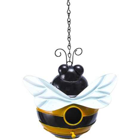 Maisonnette pour oiseaux en métal rustique avec trou d'entrée de 4cm et ouverture pour nettoyage, dimensions 20x14x7cm, couleur jaune ou rouge (1/5)