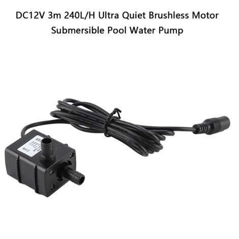 Pompe submersible DC12V à moteur sans balais - Pompe pour piscine ou aquarium 240L/H ultra silencieuse avec dénivelé max 3m, dimensions 55x34x41mm, 8mm entrée/sortie et cordon 164cm