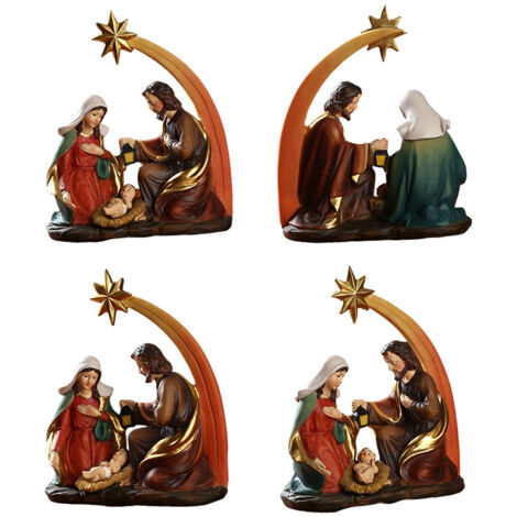 Figurines de la Sainte Famille en Résine pour Noël, Décoration de Scène de Nativité (15X12.3X6.6CM, 1 Piece, Modèle Traditionnel) (1/5)