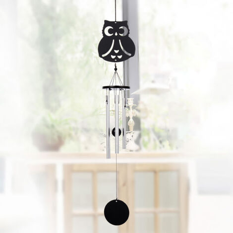 Carillon de jardin décoratif résistant aux intempéries en fer/acrylique/aluminium - 36x4.5cm noir 55g avec suspension (1/5)