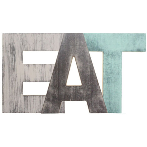 Panneau mural décoratif lettres bois EAT Rustique multicolore modèle suspendu dimensions 18x14x1.8 cm kit 3 pièces pour cuisine café restaurant ferme (1/5)