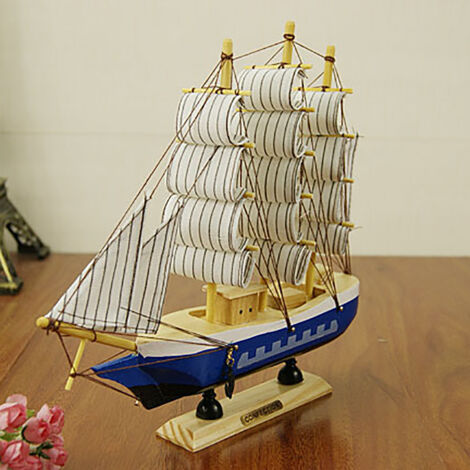 Bateau à Voile en Bois Modèle 24cm Modèle Décor Nautique Ornement Unique Livres Table Bureau Cadeau Collectionneur Marin Teinte Naturelle Dimensions 240x60x240mm (1/5)
