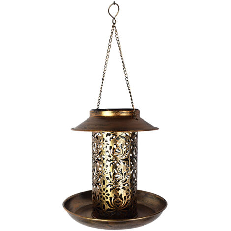Distributeur pour Oiseaux Solaire LED avec Lumière Projection - Distributeur Hollow avec Alimentation pour Nourrir les Oiseaux Sauvages - Cadeau pour Jardins, Décorations Extérieures (1/5)