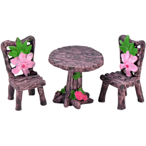 Ensemble Table et Chaises Miniature en Résine pour Jardins Féériques - 3 Pièces Décoratives (Bois Clair, Bois Foncé) - Dimensions: Chaise 2.1×2.1×3.35cm, Table Ronde Ø3.2cm, Table Rectangulaire 3.7×4c (1/5)