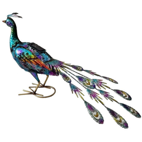 Luminaire Statue Solaire Peacock avec LED Étanche, Métal Finition, 60x16.5x38cm, Patio Jard