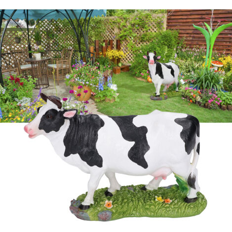 Statue de Vache Résine Figurine Animaux Miniature pour Déco Bureau ou Jardin - Résine Synthétique 702g 22x17cm Décoratif
