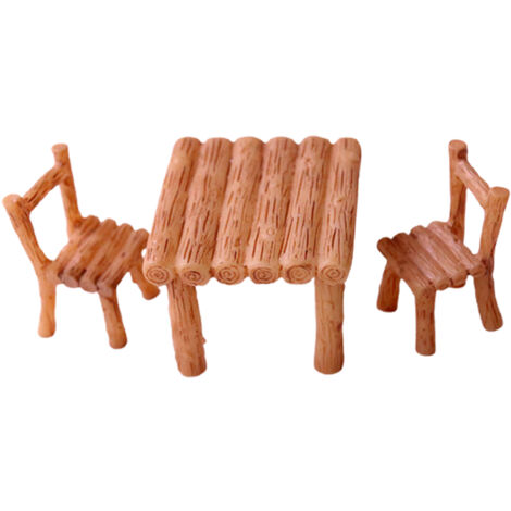 Ensemble de Table et Chaises Miniature pour Jardins de Fées, Set de 3 Pièces en Résine Résistant, Table Ronde et Table Rectangulaire en Marron (1/5)