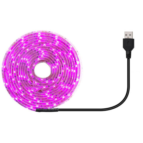 Bande LED de croissance pour plantes 90cm, modèle R9, violet, 60 LEDs, pour jardinage indoor. Bande flexible autocollante avec commande via USB, photoperiod de 10 lm, IP42 et durée de vie de 10000 heu