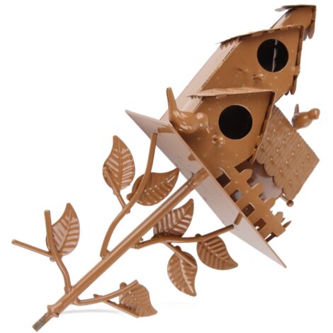Maison d'oiseaux en métal avec pied décoratif cottage rustique pour jardin, 40 cm, assemblage facile sans outils, cadeau idéal. (1/5)