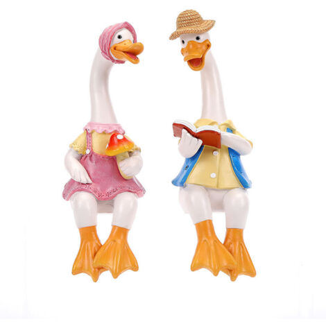 Décoration de jardin en résine: Couple de canards amoureux lisant ensemble, statues multicolores 21 cm (2 figurines) (1/5)