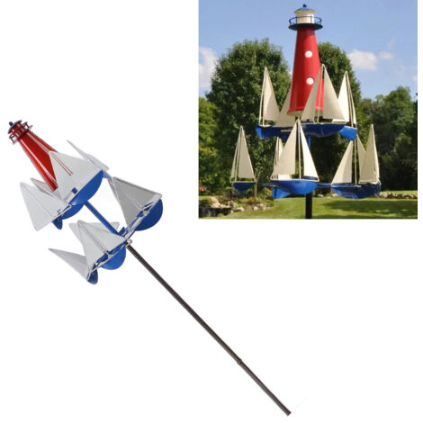 Sculpture métallique lumineuse et colorée pour jardin et terrasse Sailboat Windmills Lighthouse Decoration Art Wind Sculpture (1/5)