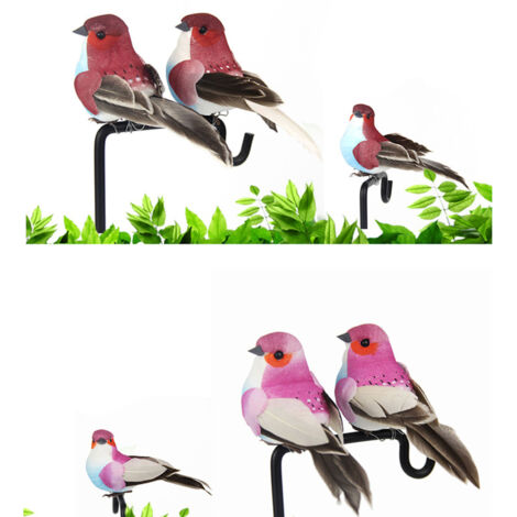 Jolis oiseaux artificiels en mousse et plumes – 12 pièces décoratives pour plantes et jardin, multicolores (9 cm) (1/5)