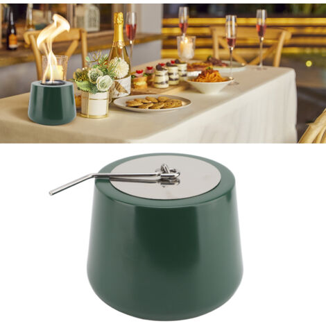 Cheminée de Table sans Fumée en Fer Vert 13.5cm avec Extincteur, Portable pour Intérieur/Extérieur, 60min Brûlage Continu pour Balcon, Patio (1/5)