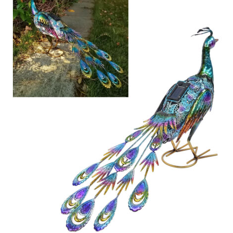 Luminaire Solaire Extérieur Sculpture de Paon Éclatante Lumière Décorative pour Jardins et Cour 60x37 cm