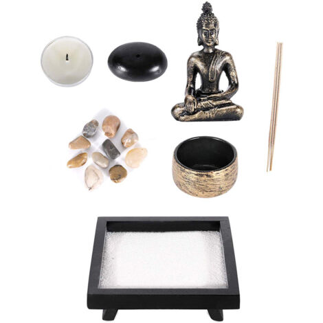 Bougeoir & Porte-encens Zen en Bois & Résine avec Statue Buddha - Décoration Home Méditation (12.5x12.5cm) (1/5)