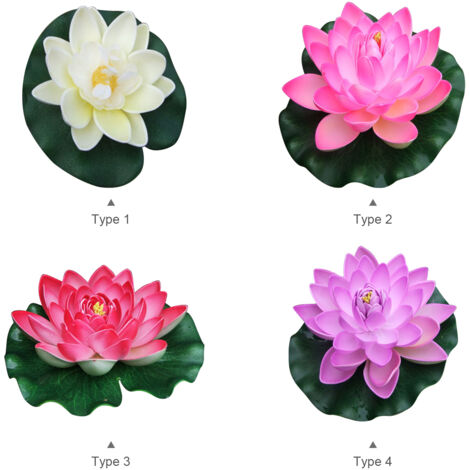 Nénuphar artificiel flottant lotus feuille décoratif bassin aquarium EVA 7 pouces 2 fleurs résistant intempéries facile installation