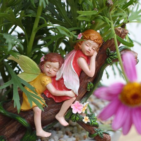 [Figurine de Fée] Statue Miniature Fée en Repos Sculpture Résine Décor Jardin Pelouse 14x8.2x4cm Gris